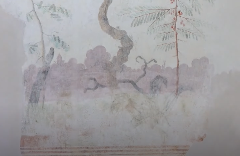 Rejtett alkotások a fal mögött – Mediterrán kertet ábrázol a balatonfüredi kastélyban előkerült falfestmény